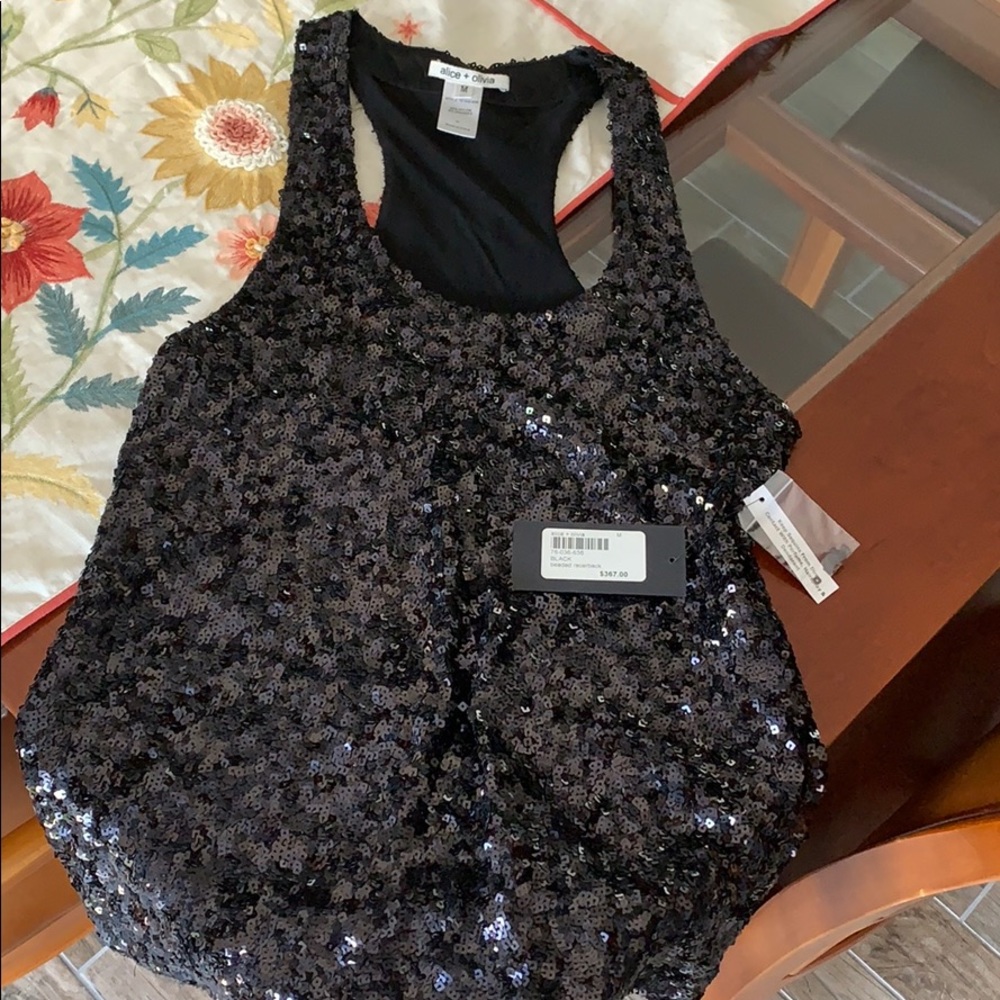 Alice & Olivia Black Beaded Racerback top